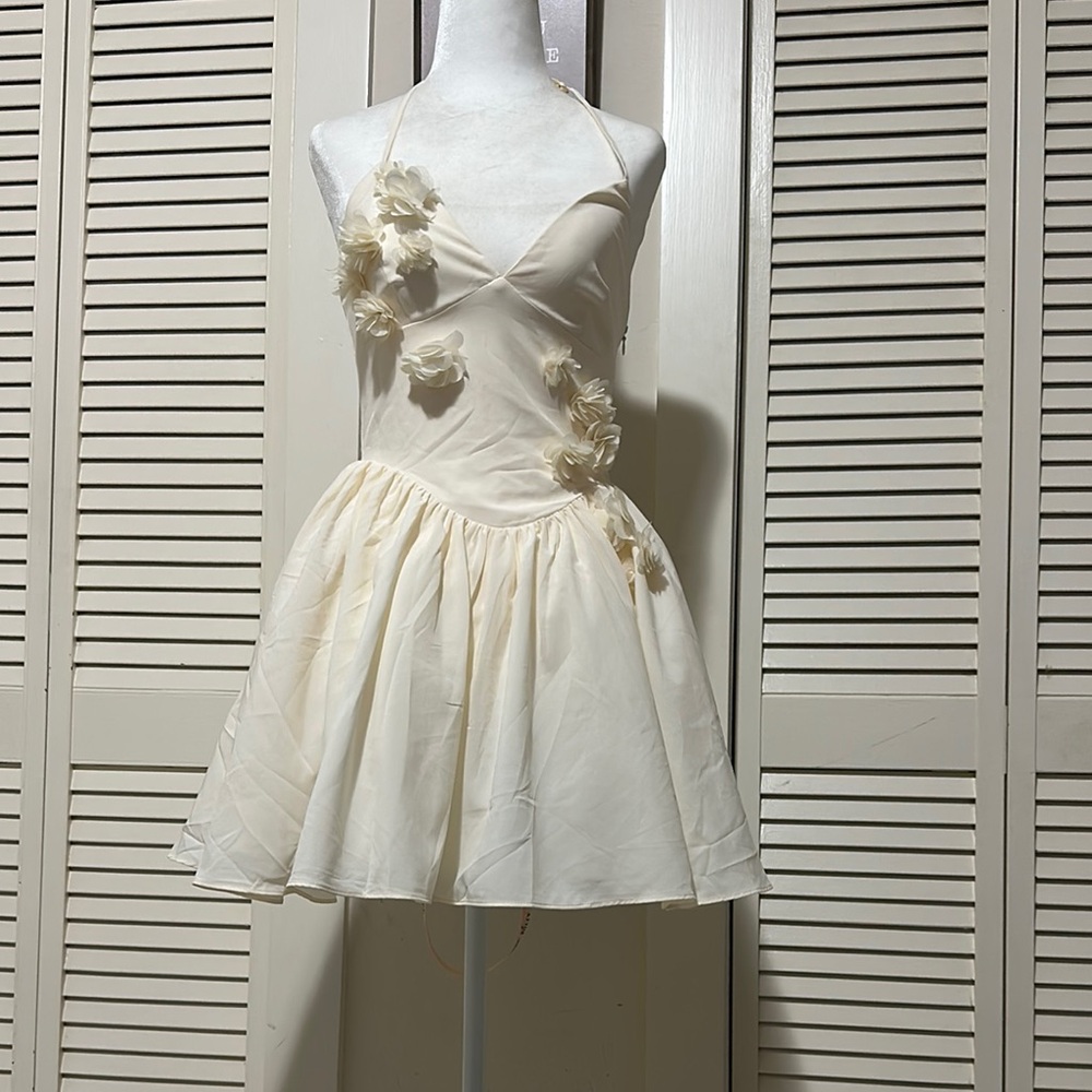 Oh Polly Cream Floral Halter Skater Dress